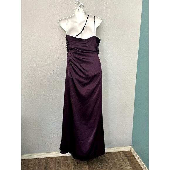 Galina Signature Charmeuse Draped One-Shoulder Plum Bridesmaid Dress Size 12 - Picture 9 of 11
